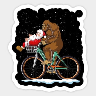 Bigfoot and Santa riding a bike Sticker